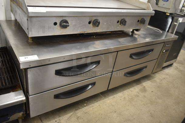 Padela Commercial 4 Drawer Chef Base on casters, features stainless steel design, 115 volts, 1 phase, good condition.