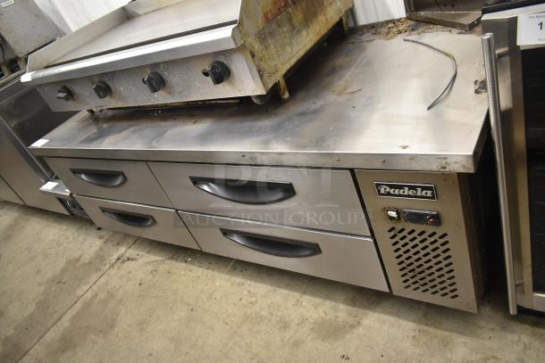 Padela Commercial 4 Drawer Chef Base on casters, stainless steel, 115 volts, 1 phase, with control panel, used condition.