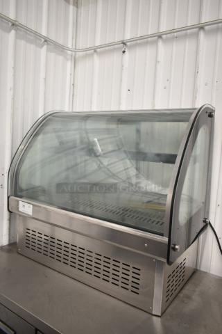 Vollrath Commercial Countertop Deli Display Case, stainless steel, curved glass, excellent condition, auction item tag visible.