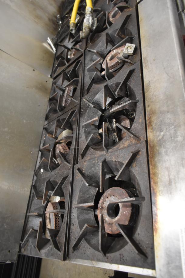 Therma-tek TMD36-6-1N 6 burner range with oven and backsplash, natural gas, used condition, visible burners.