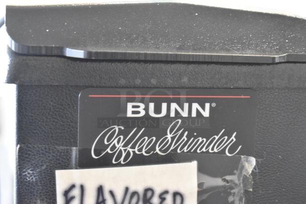 Bunn G3 HD Commercial Coffee Bean Grinder, 120 volts, 1 phase, black finish. Visible branding and tag marked "Flavored."