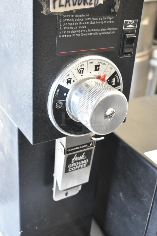 Bunn G3 HD coffee bean grinder, black, with grind dial and "fresh ground coffee" chute. 120V, commercial use, good condition.