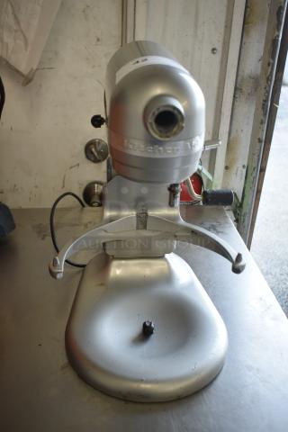 KitchenAid KF26M22SR, 6-quart countertop planetary dough mixer, silver, used condition, 120 volts, 1 phase plug.