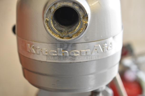 KitchenAid KF26M22SR mixer, 6-quart capacity, planetary style. Visible wear around attachment hub. 120V, 1 Phase.