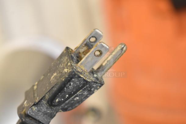 Close-up of a KitchenAid KF26M22SR mixer plug, showing wear. 120V, 1 Phase. Images suggest general use condition.