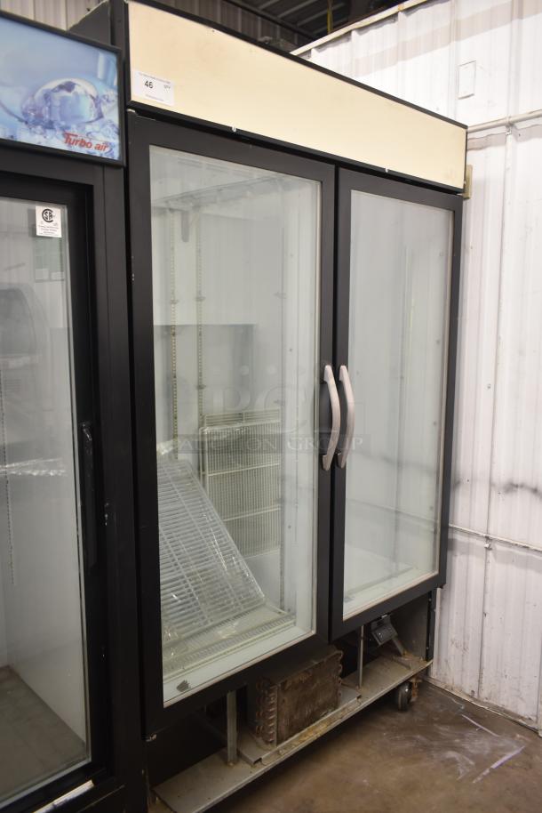 Beverage Air MMR49HC-1-B commercial cooler, two glass doors, black frame, 115 volts, 1 phase, good condition.