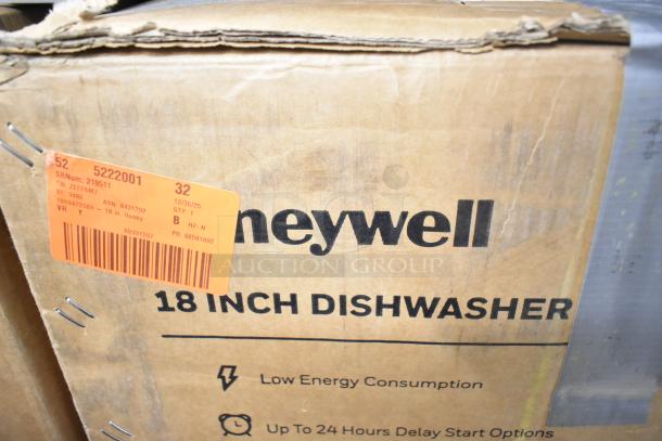 Boxed Honeywell HDS18SS dishwasher, brand new, 18-inch, 8 place settings, 6 wash programs, stainless steel tub, UL/Energy Star.
