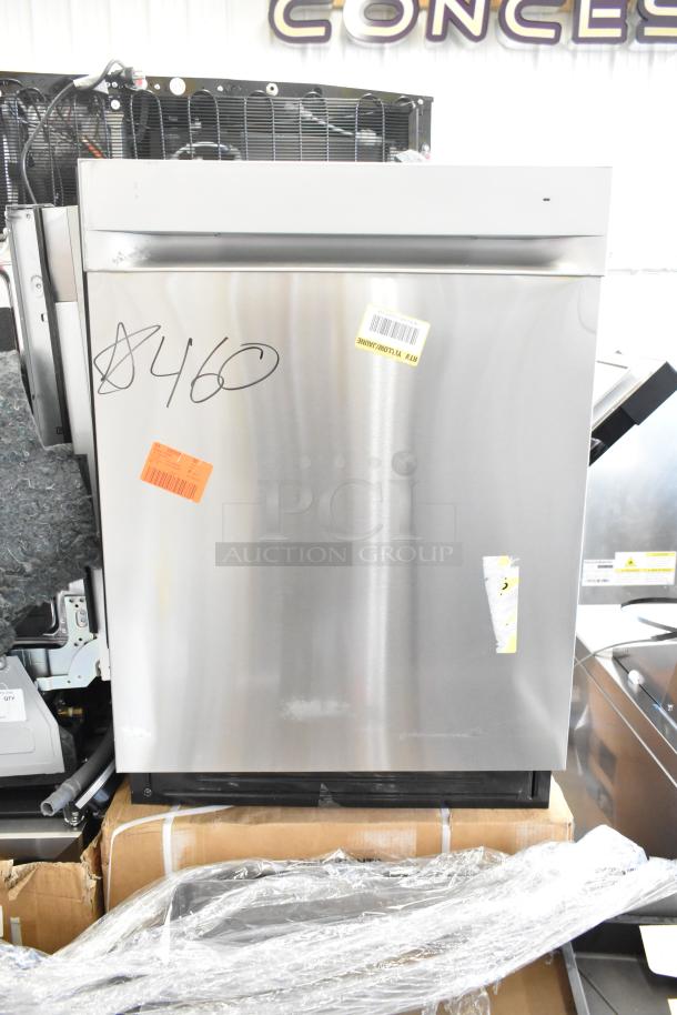 Brand new 2025 Honeywell HDS24SS-H dishwasher, 24-inch, 12-place settings, 7 cycles, stainless steel, with visible scratch and dent.