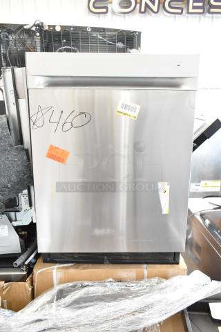 Brand new 2025 Honeywell HDS24SS-H dishwasher, 24-inch, 12-place settings, 7 cycles, stainless steel, with visible scratch and dent.