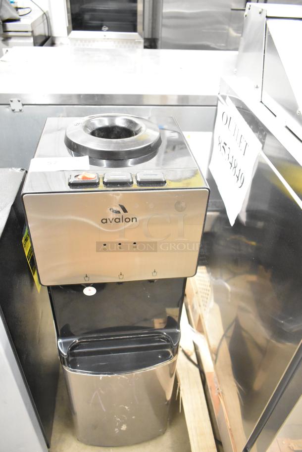 Avalon A10-TL water dispenser, stainless finish, 115V, 1 phase, features hot/cold options, good condition, model markings visible.