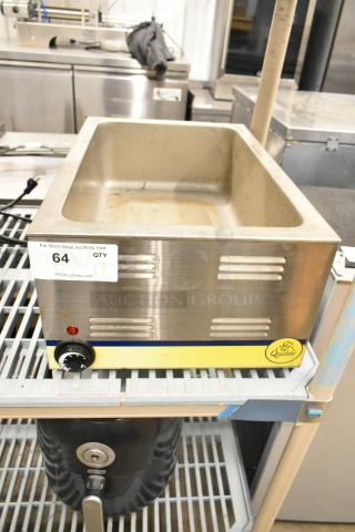 Adcraft RDFW-1200NP countertop food warmer, 120 volts, 1 phase, stainless steel, visible wear, adjustable temperature knob.