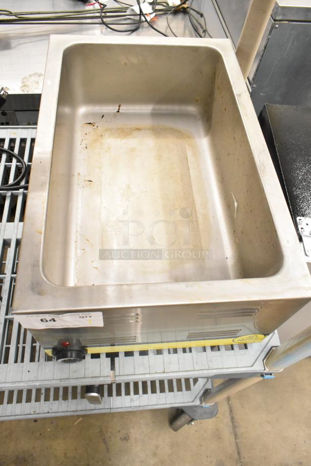 Adcraft RDFW-1200NP countertop food warmer, stainless steel, 120 volts, 1 phase. Visible wear and control knob on front.