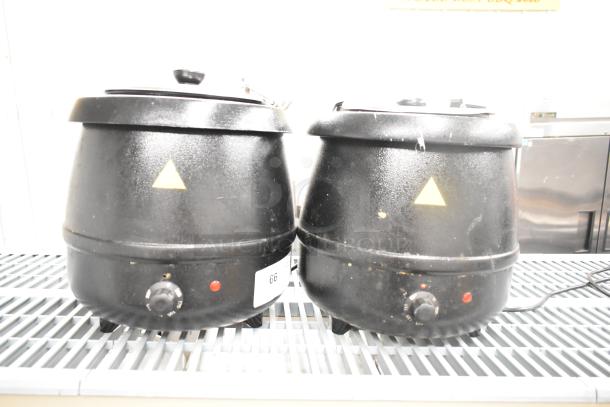 Two Glenray Commercial Countertop Soup Kettle Food Warmers, 120 volts, 1 phase, shown in used condition with visible controls.