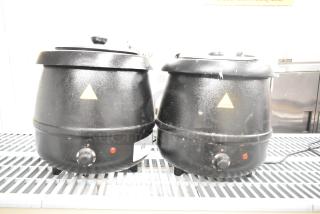 Two Glenray Commercial Countertop Soup Kettle Food Warmers, 120 volts, 1 phase, shown in used condition with visible controls.