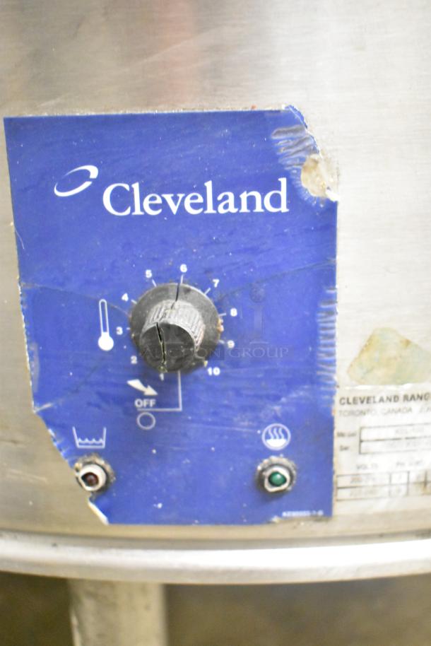 Cleveland KEL-100 electric kettle control panel, visible wear on label, adjustable knob, and operation indicators.
