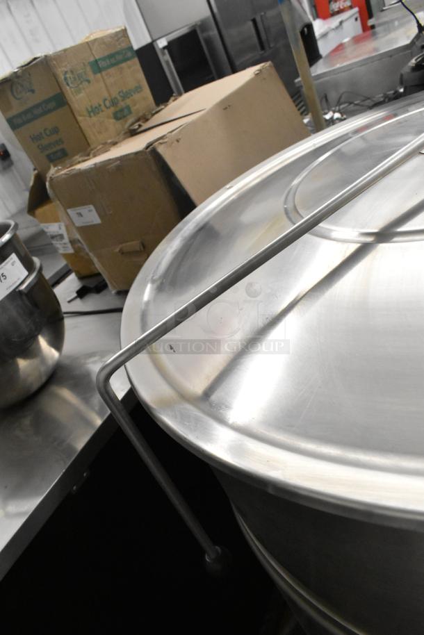 Cleveland KEL-100 100 Gallon Steam Jacketed Kettle, stainless steel, stationary, 208/240 V, 3 phase, excellent condition.