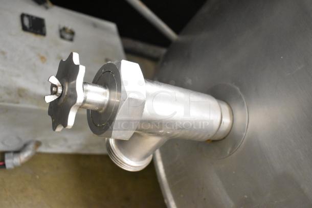 Cleveland KEL-100 electric kettle spout, stainless steel, steam jacketed, commercial grade, used condition.