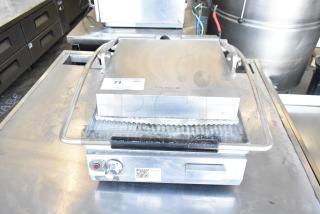 Star PGT14 commercial countertop panini press, 120 volts, 1 phase, stainless steel, good condition. Auction label visible.