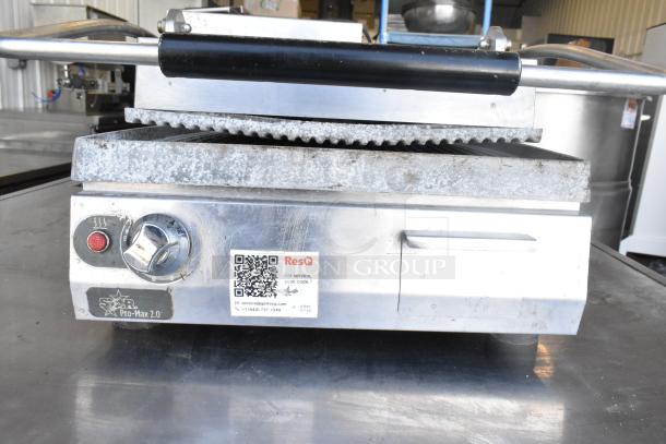Star PGT14 commercial countertop panini press, 120 volts, 1 phase, steel body, temperature control, visible service sticker.