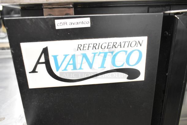 Avantco 178UBB3GHC commercial 2-door back bar cooler, 115 volts, with brand logo and model label visible.