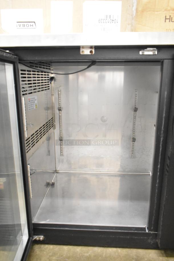 Avantco 178UBB3GHC commercial back bar cooler, two doors, interior view, stainless steel finish, 115V, 1 phase.