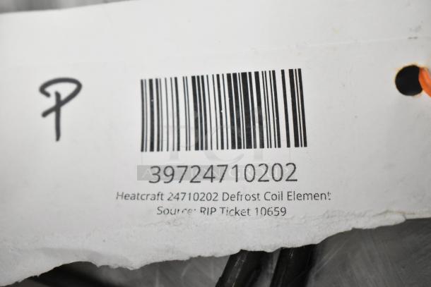 Heatcraft 24710202 Defrost Coil Element with barcode and markings. Item part of a lot with pan heater and drain pan heater.