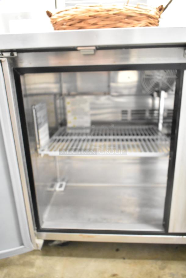 Turbo Air MUR-48-N undercounter cooler, two doors, on casters, stainless steel finish, 115 volts, 1 phase, commercial use.