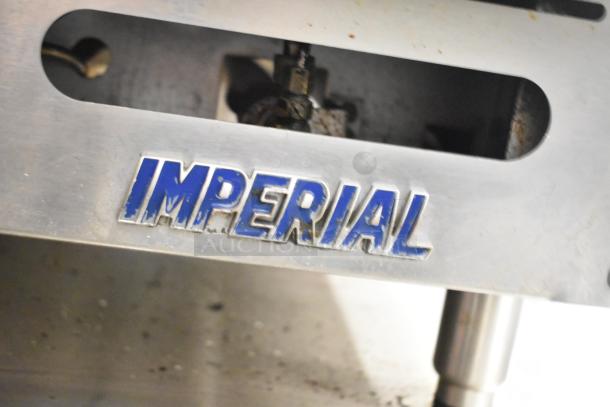 Imperial Commercial Gas Countertop Flat Top Griddle with visible logo. Ideal for professional kitchens.