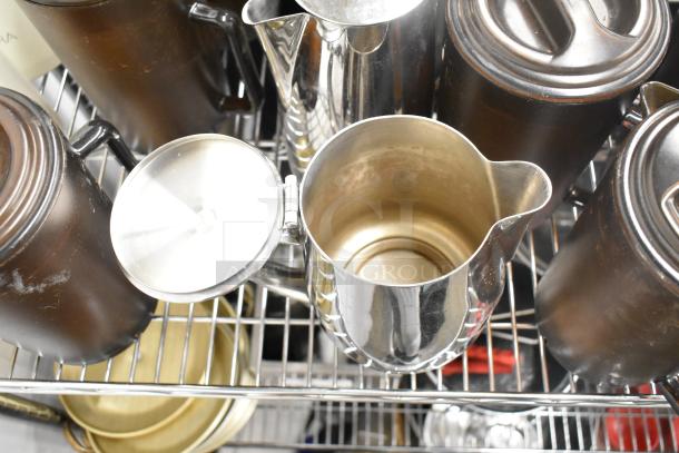 Metro Lot with drop-in bins, poly pitchers, cutting boards, rice cooker inserts; condition varies, shelving not included.