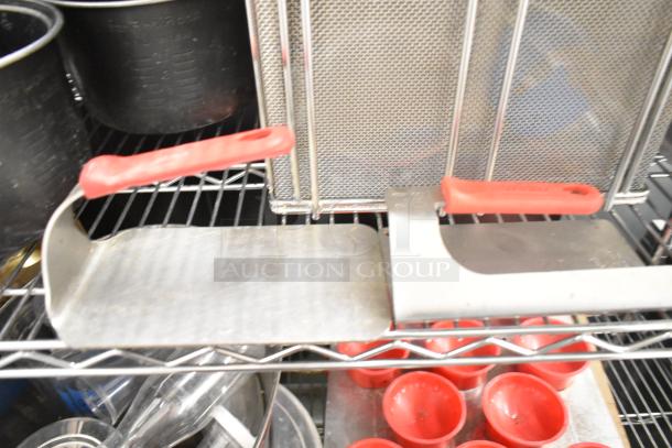 Metro Lot with drop-in bins, poly pitchers, cutting boards, rice cooker inserts; shelving unit not included.