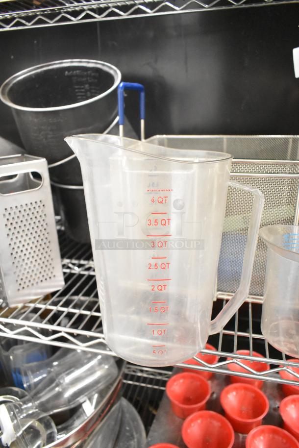 Metro lot with clear poly pitcher, drop-in bins, metal grater, rice cooker inserts. Includes measurement markings. Shelving not included.