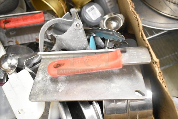 Metro lot with various kitchen items: drop-in bins, poly pitchers, cutting boards, rice cooker inserts, and utensils shown.