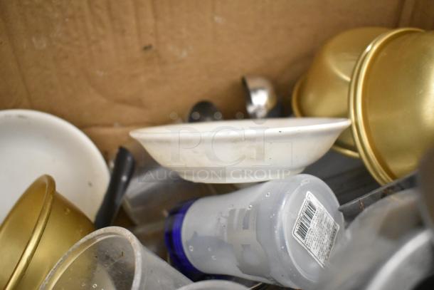 Mixed Metro lot with drop-in bins, pitchers, cutting boards, rice cooker inserts, and utensils. No shelving unit included.