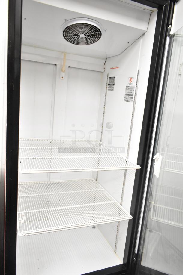 Metalfrio NG26CHC single door commercial cooler, 115V, 1 phase, clean interior, three wire shelves, visible vent and labels.