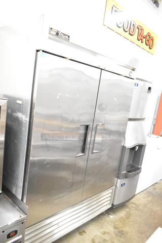 True T-49 Commercial 2 Door Reach-In Cooler, stainless steel, 115 volts, 1 phase, used condition.