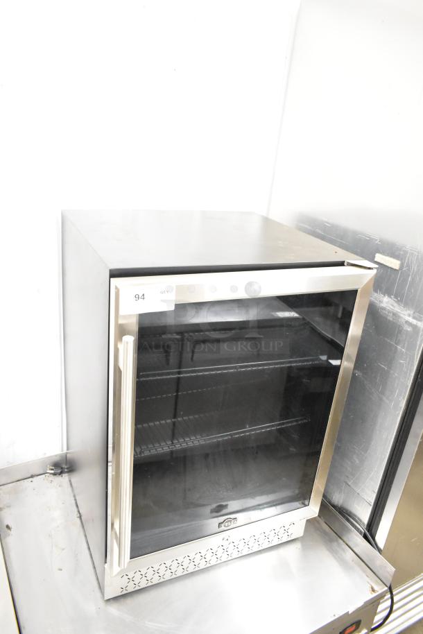 Tylza TYBC150 Mini Cooler Merchandiser, 115V, 1 Phase, glass door, metal frame, used condition, with display label.