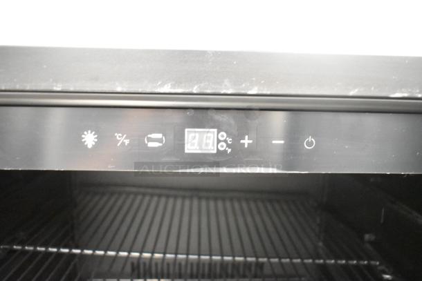 Tylza TYBC150 Mini Cooler Merchandiser control panel, displaying temperature and function icons. 115V, 1 Phase.