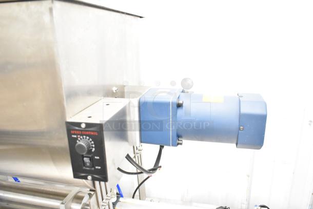 G1WG countertop filling machine with foot pedal, featuring speed control knob, stainless steel finish, excellent condition.