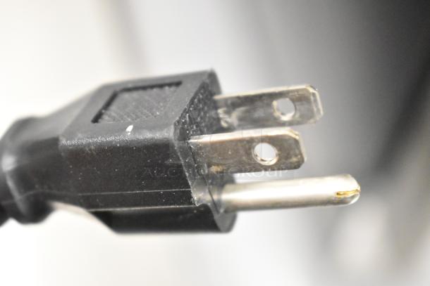 Close-up of a 115-volt plug for Avantco 178SSUC60RHC Commercial 2 Door Undercounter Cooler.