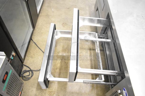 2019 Atosa MGF8453GR commercial chef base with 4 drawers, stainless steel, on casters, 115V, 1-phase, open drawers shown.