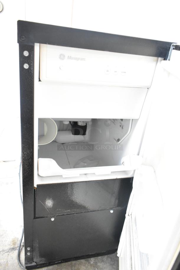 General Electric GE ZDIS150WSS E 15" built-in ice maker, 25 lbs storage, 50 lbs daily ice production, visible GE Monogram label.