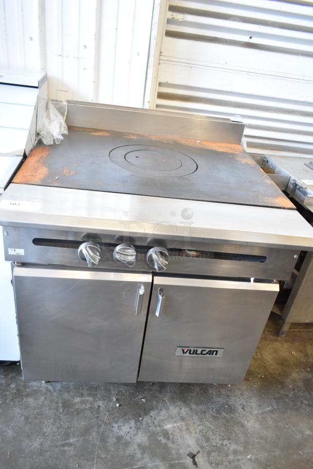 Vulcan V1FT36B commercial single burner range, natural gas powered, stainless steel, with visible surface wear.