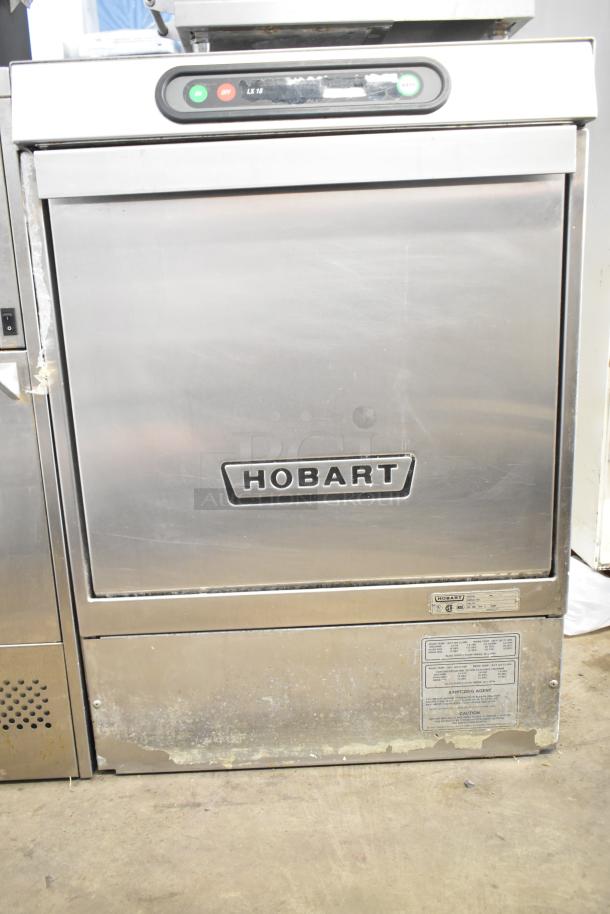Hobart LX18H commercial undercounter dishwasher, stainless steel finish, visible controls, power specs 120/208-240 Volts, 1 Phase.