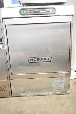 Hobart LX18H commercial undercounter dishwasher, stainless steel finish, visible controls, power specs 120/208-240 Volts, 1 Phase.