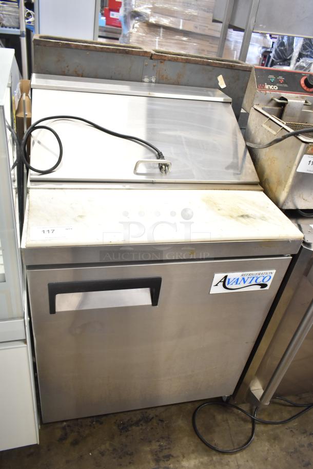 2024 Avantco 178APT27HC sandwich prep table with bain marie top, commercial casters, 115V, 1 phase, slight surface wear.