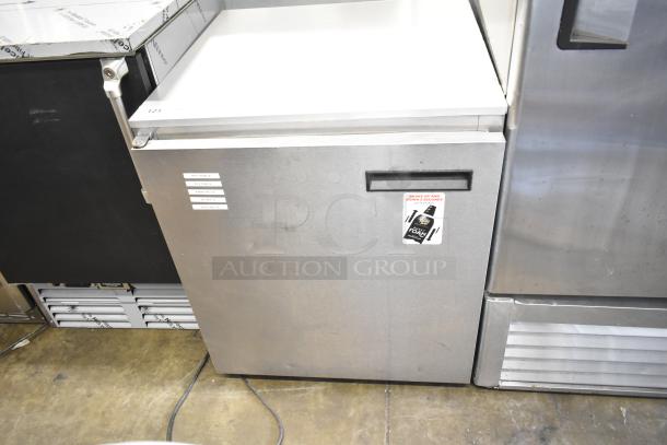 Delfield 406CA-DHL-DD1 undercounter cooler, single door, stainless steel, 115V, 1 phase. Visible exterior labels.