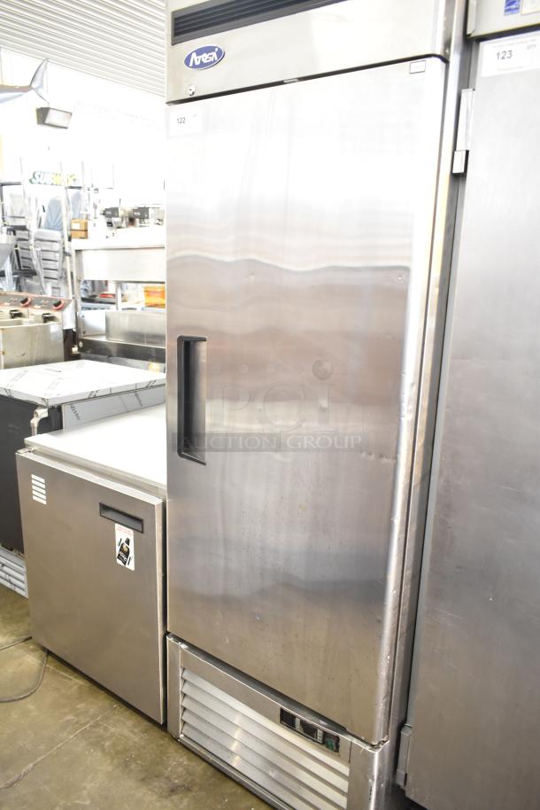 2018 Atosa MBF8501GR single door commercial freezer, 115V, stainless steel, visible Atosa logo, used condition.