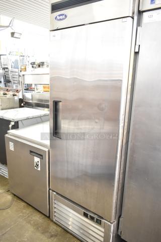 2018 Atosa MBF8501GR single door commercial freezer, 115V, stainless steel, visible Atosa logo, used condition.