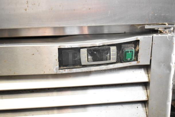 2018 Atosa MBF8501GR commercial freezer control panel, showing wear. Stainless steel exterior, 115 Volts, 1 Phase.