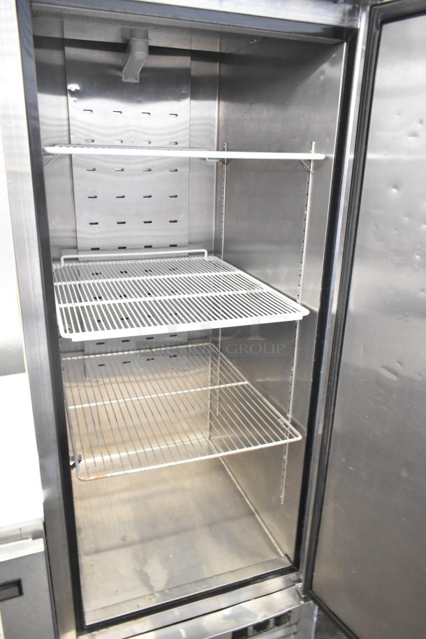 2018 Atosa MBF8501GR commercial freezer, single door, three wire shelves, stainless interior, 115V, 1 phase, excellent condition.